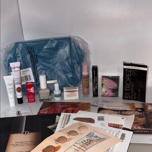 Bundle Lot Assorted Makeup Samples w/ teal Skinceuticals bag